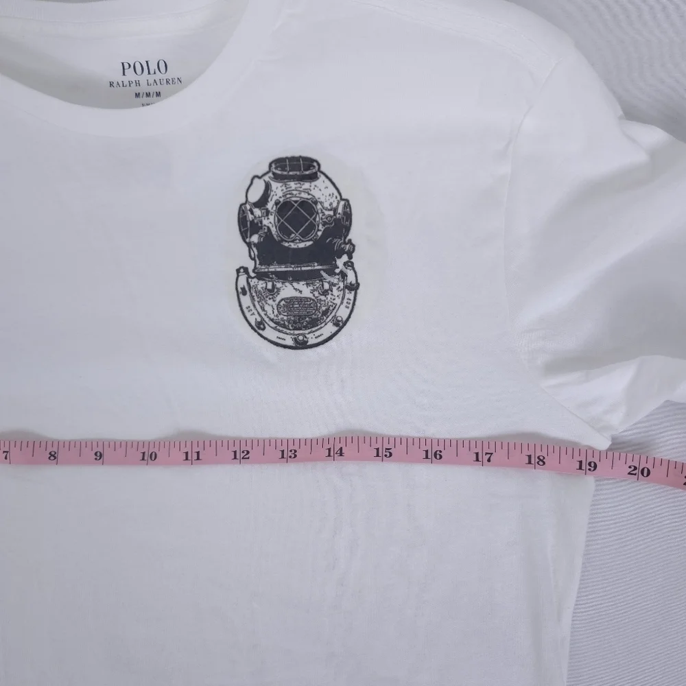 Polo Ralph Lauren White Tee with DIY vintage diver helmet graphic size M